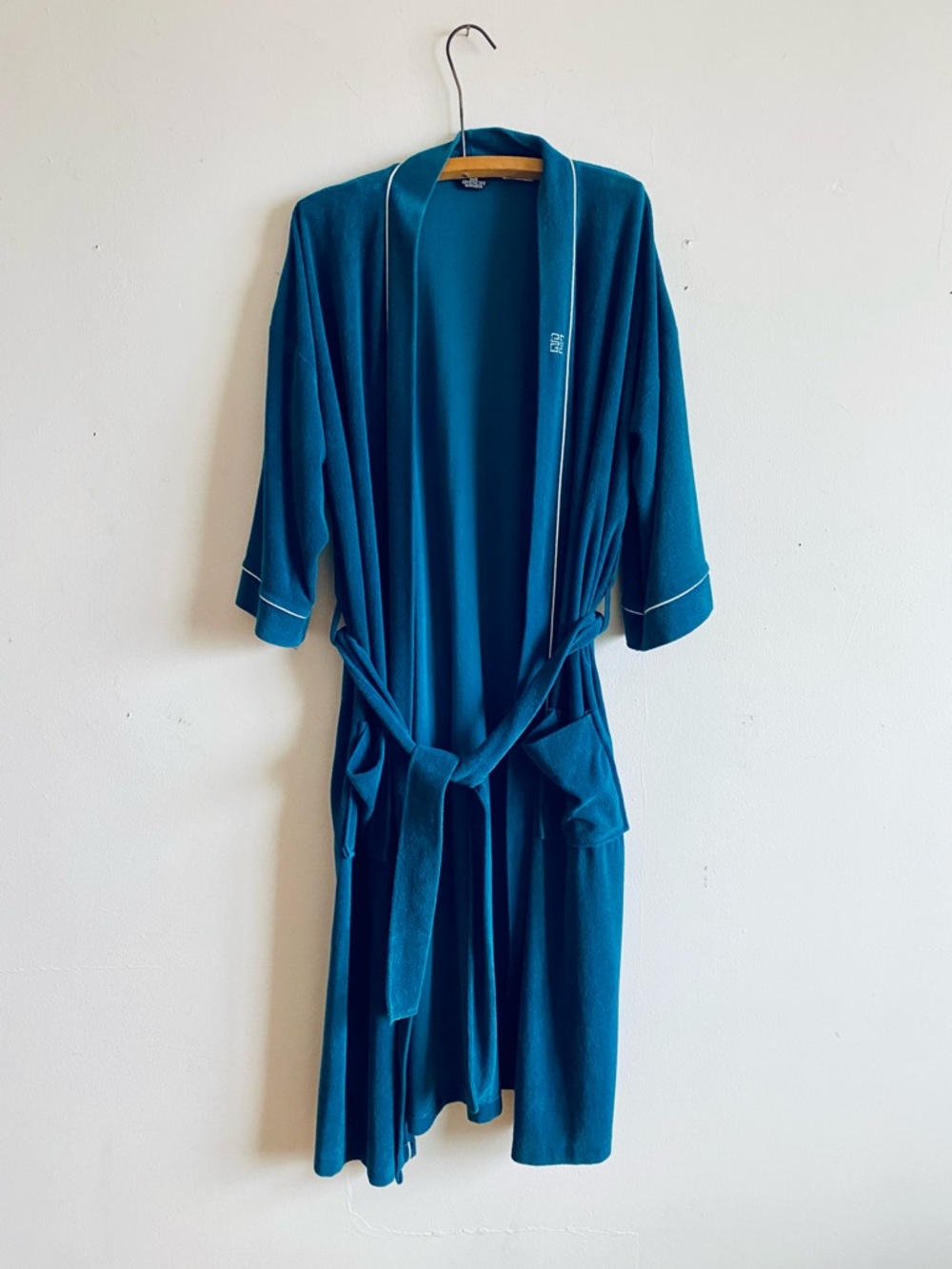 Vintage Givenchy Monsieur Robe Blue Teal Terrycloth House Coat 80s Men’s M L